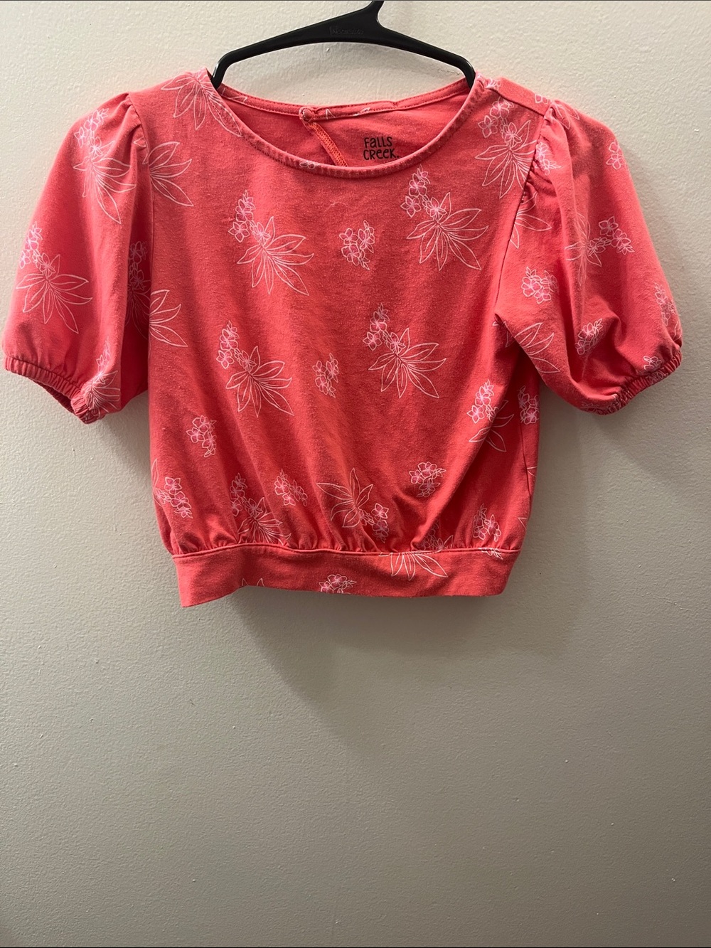 Falls Creek Coral Floral Puff-Sleeve Crop Top